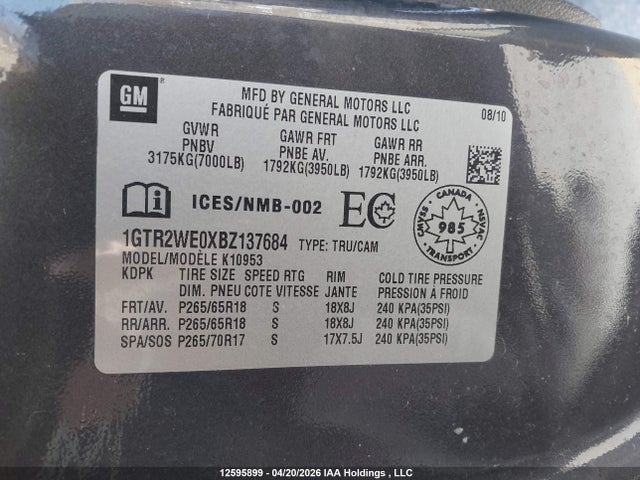 Aukcja sprzedaży 2011 Gmc Sierra 1500 Slt, vin: 1GTR2WE0XBZ137684, numer aukcji: 12595899
