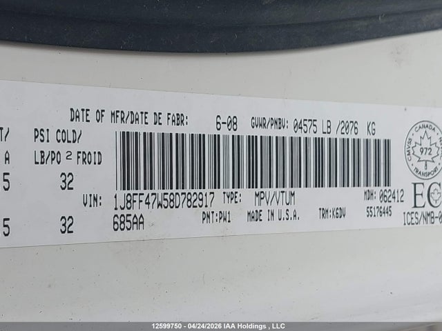 Aukcja sprzedaży 2008 Jeep Compass, vin: 1J8FF47W58D782917, numer aukcji: 12599750