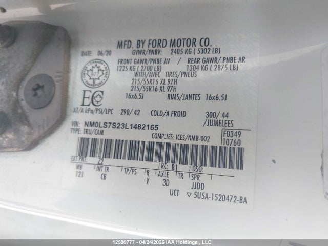 2020 Ford Transit Connect Xl მანქანა იყიდება აუქციონზე, vin: NM0LS7S23L1482165, აუქციონის ნომერი: 12599777