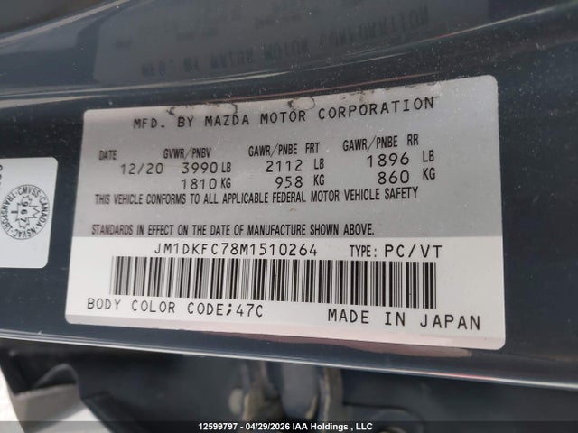 Aukcja sprzedaży 2021 Mazda Cx-3, vin: JM1DKFC78M1510264, numer aukcji: 12599797