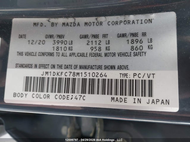 Aukcja sprzedaży 2021 Mazda Cx-3, vin: JM1DKFC78M1510264, numer aukcji: 12599797