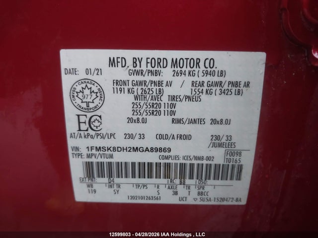 Ford EXPLORER XLT 2021 1FMSK8DH2MGA89869 Image 19