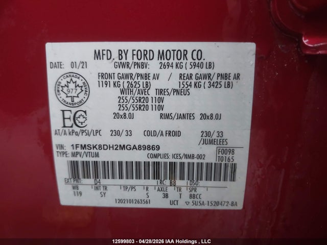 Ford EXPLORER XLT 2021 1FMSK8DH2MGA89869 Image 9