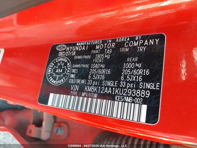 KM8K12AA1KU293889 Hyundai Kona
