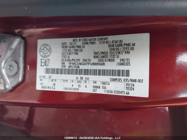 1FMCU9GX7FUB85928 Ford ESCAPE SE