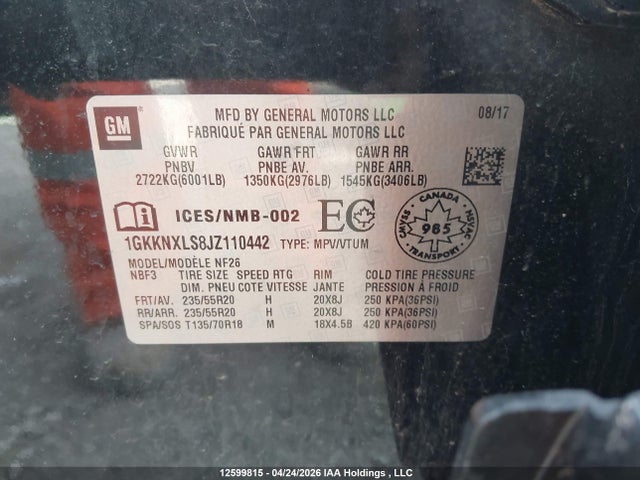 1GKKNXLS8JZ110442 GMC Acadia Denali