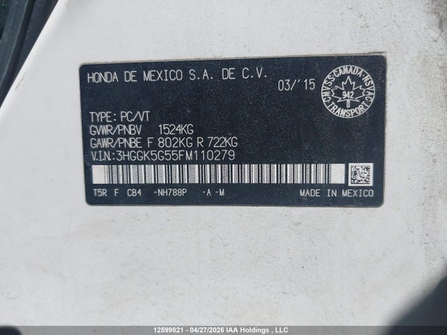 3HGGK5G55FM110279 Honda FIT LX