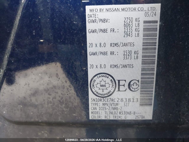 2024 Nissan Pathfinder Sl მანქანა იყიდება აუქციონზე, vin: 5N1DR3CE7RC283813, აუქციონის ნომერი: 12599823