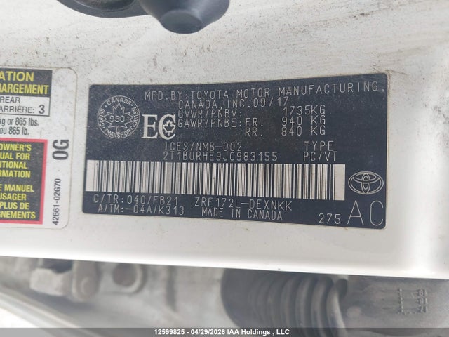 Toyota Corolla 2018 2T1BURHE9JC983155 Image 9