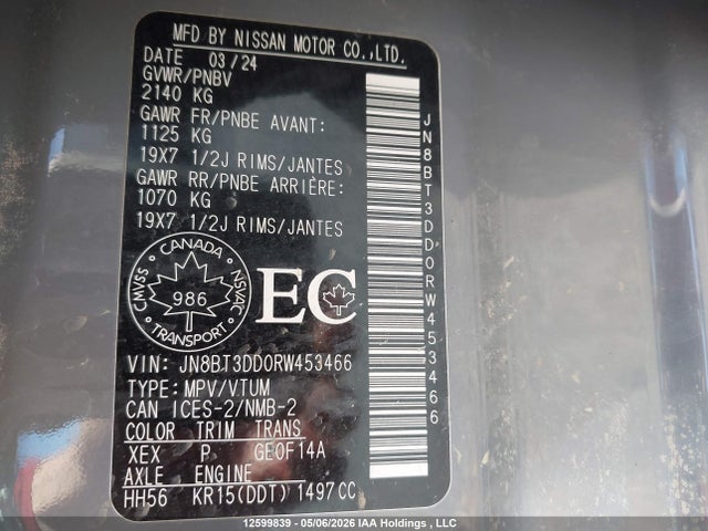 JN8BT3DD0RW453466 Nissan Rogue Platinum
