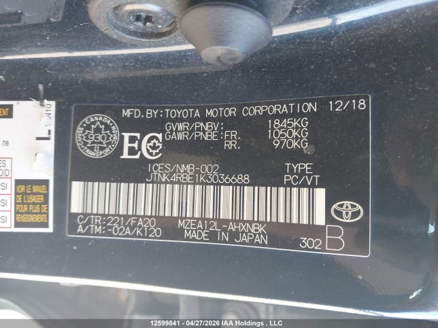 Toyota Corolla 2019 JTNK4RBE1K3036688 Image 18