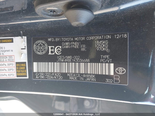 Toyota Corolla 2019 JTNK4RBE1K3036688 Image 9