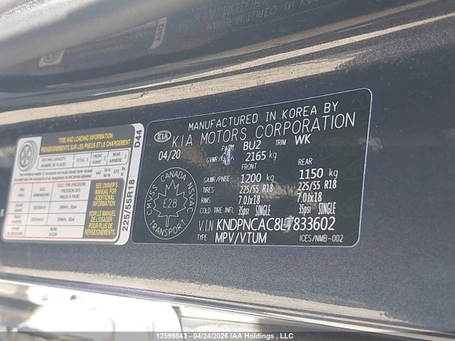 Продажа на аукционе авто 2020 Kia Sportage Ex, vin: KNDPNCAC8L7833602, номер лота: 12599843