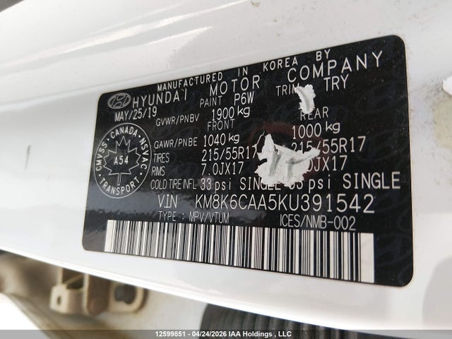 KM8K6CAA5KU391542 Hyundai Kona Sel/tech