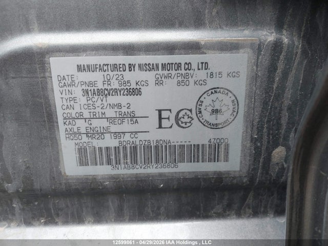 2024 Nissan Sentra მანქანა იყიდება აუქციონზე, vin: 3N1AB8CV2RY236806, აუქციონის ნომერი: 12599861