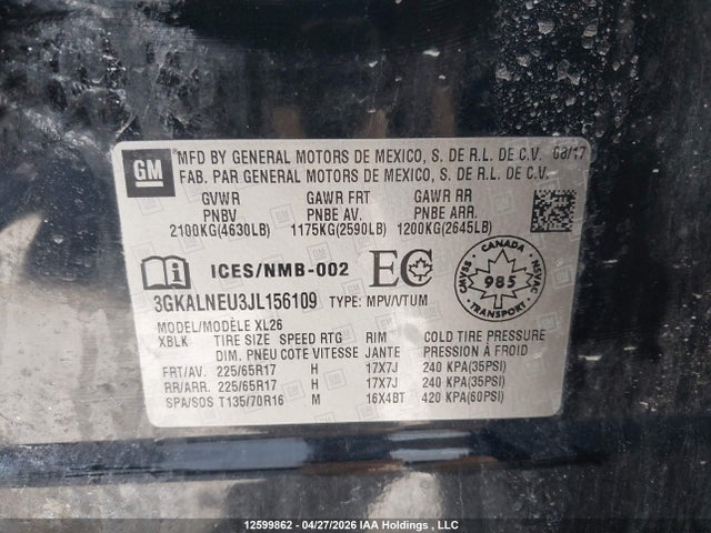 Продажа на аукционе авто 2018 Gmc Terrain Sle, vin: 3GKALNEU3JL156109, номер лота: 12599862