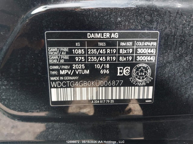 WDCTG4GB0KU006877 Mercedes-Benz Gla 250 4matic