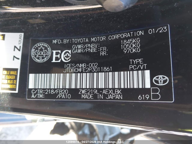 Aukcja sprzedaży 2023 Toyota Corolla Le/se/xle, vin: JTDBCMFE2P3011861, numer aukcji: 12599874