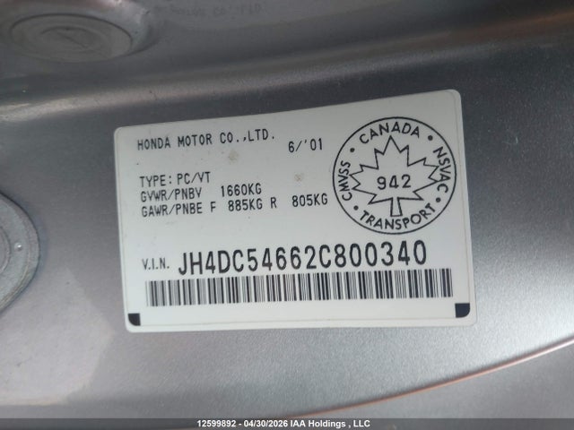 Продажа на аукционе авто 2002 Acura Rsx, vin: JH4DC54662C800340, номер лота: 12599892