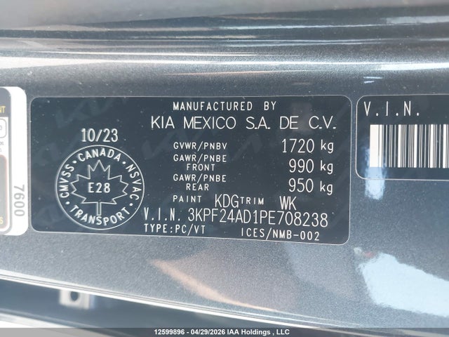Продаж на аукціоні авто 2023 Kia Forte Lx, vin: 3KPF24AD1PE708238, номер лоту: 12599896