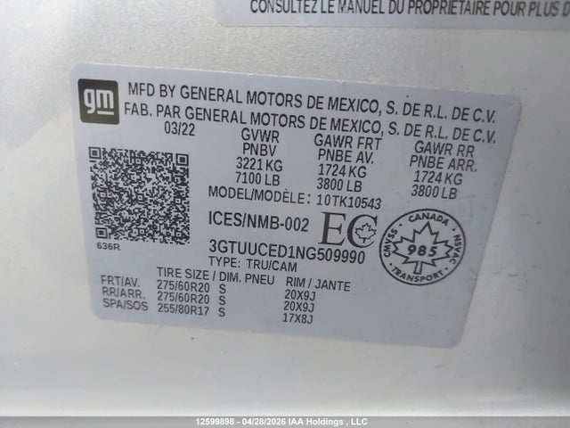 3GTUUCED1NG509990 GMC SIERRA 1500