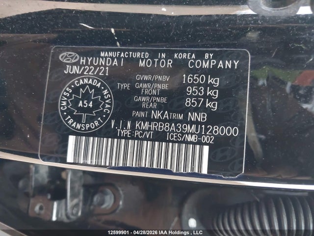 Aukcja sprzedaży 2021 Hyundai Venue Se, vin: KMHRB8A39MU128000, numer aukcji: 12599901