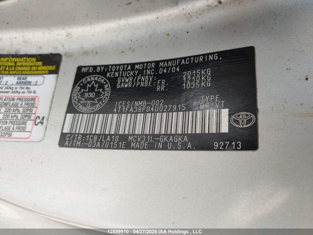 Продаж на аукціоні авто 2004 Toyota Solara, vin: 4T1FA38P04U027915, номер лоту: 12599910