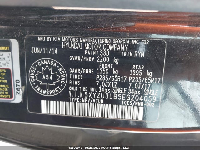 5XYZU3LB5EG204059 Hyundai SANTA FE SPORT