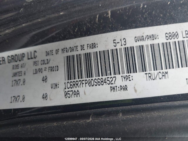 Aukcja sprzedaży 2013 Ram 1500 St, vin: 1C6RR7FP0DS684527, numer aukcji: 12599947