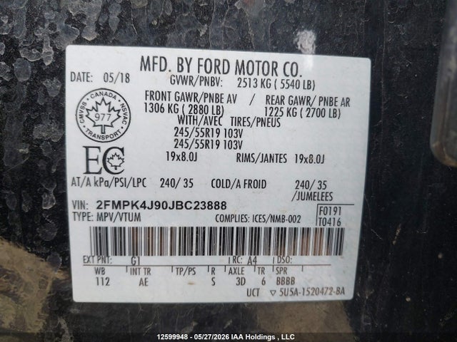 Aukcja sprzedaży 2018 Ford Edge Sel, vin: 2FMPK4J90JBC23888, numer aukcji: 12599948