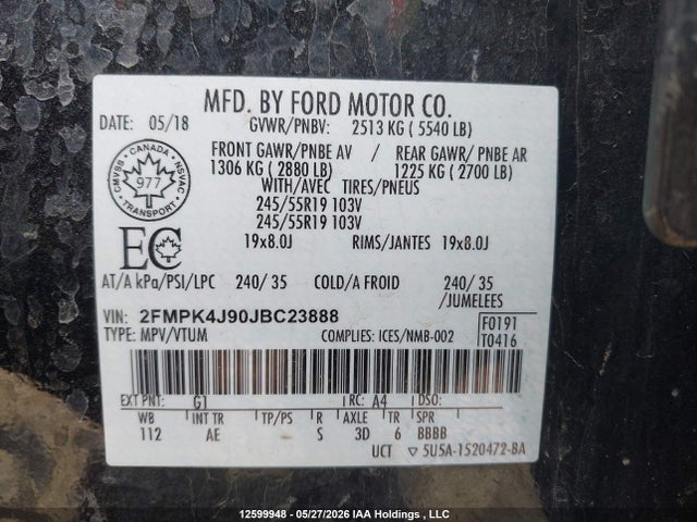 Aukcja sprzedaży 2018 Ford Edge Sel, vin: 2FMPK4J90JBC23888, numer aukcji: 12599948
