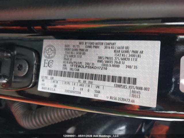 Продажа на аукционе авто 2025 Ford F150 Stx, vin: 1FTEW2LP5SKD17210, номер лота: 12599951