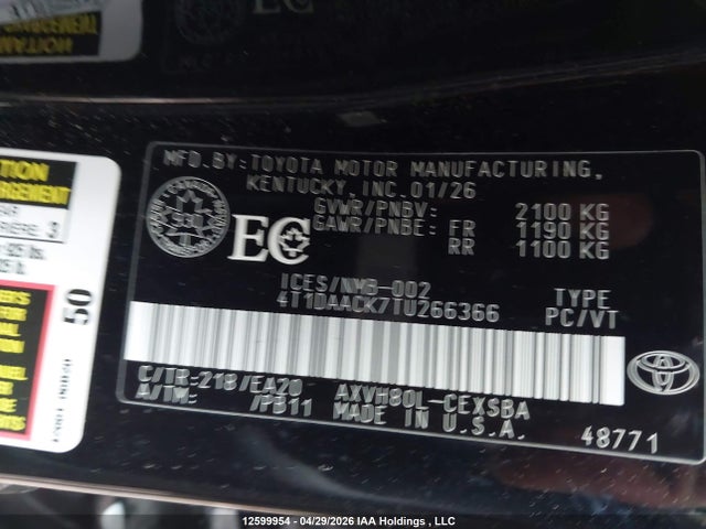 2026 Toyota Camry Hybrid Se Fwd მანქანა იყიდება აუქციონზე, vin: 4T1DAACK7TU266366, აუქციონის ნომერი: 12599954
