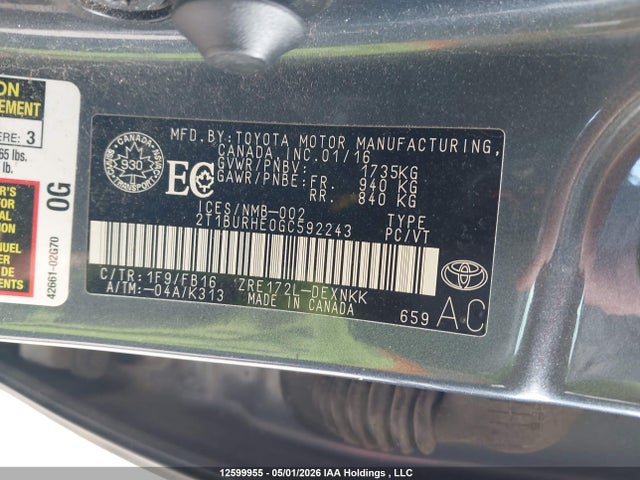 2T1BURHE0GC592243 Toyota Corolla