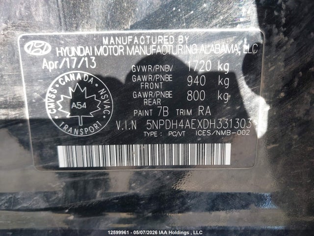 2013 Hyundai Elantra მანქანა იყიდება აუქციონზე, vin: 5NPDH4AEXDH331303, აუქციონის ნომერი: 12599961