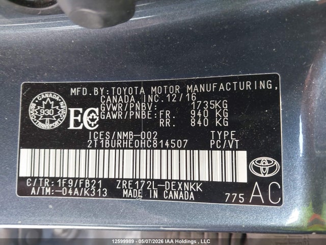 2T1BURHE0HC814507 Toyota Corolla