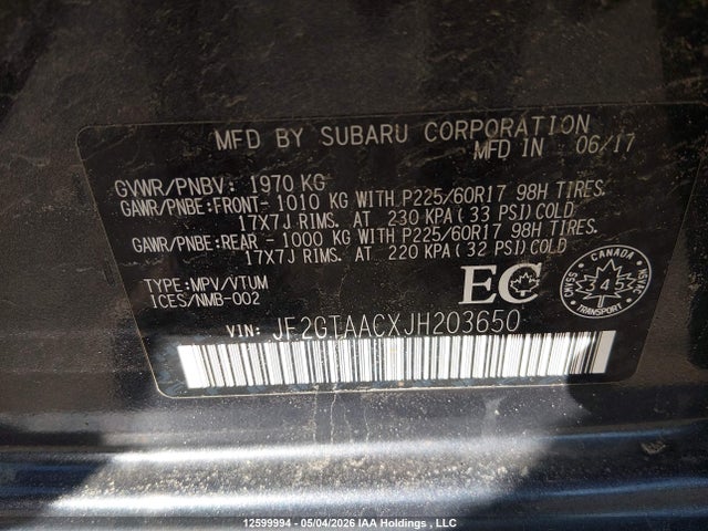 JF2GTAACXJH203650 Subaru Crosstrek Convenience