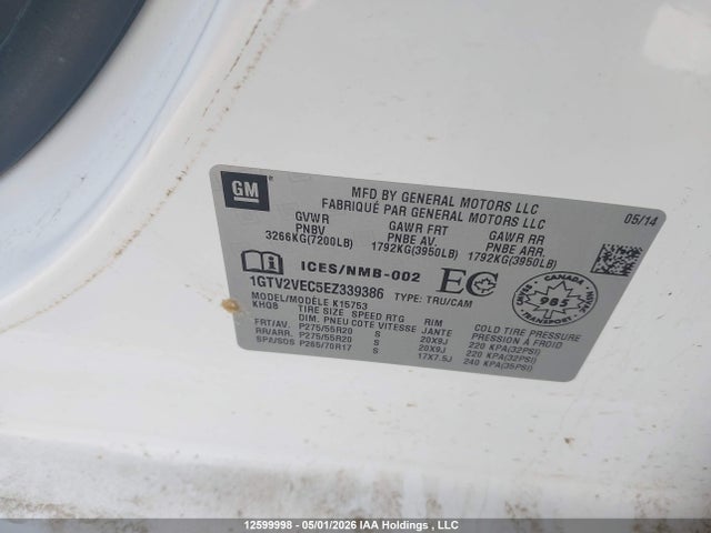 Aukcja sprzedaży 2014 Gmc Sierra 1500 Slt, vin: 1GTV2VEC5EZ339386, numer aukcji: 12599998