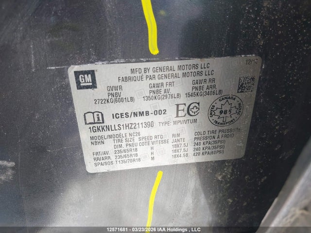 Продаж на аукціоні авто 2017 Gmc Acadia Sle-2, vin: 1GKKNLLS1HZ211390, номер лоту: 12571681