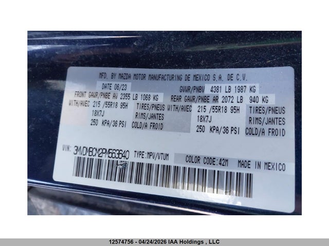 12574756 :رقم المزاد ، 3MVDMBCM2PM563640 vin ، 2023 Mazda Cx-30 Gs مزاد بيع