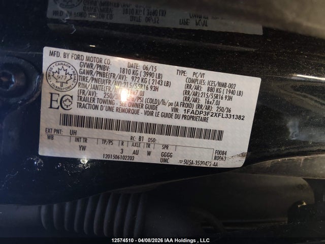Aukcja sprzedaży 2015 Ford Focus Se, vin: 1FADP3F2XFL331382, numer aukcji: 12574510