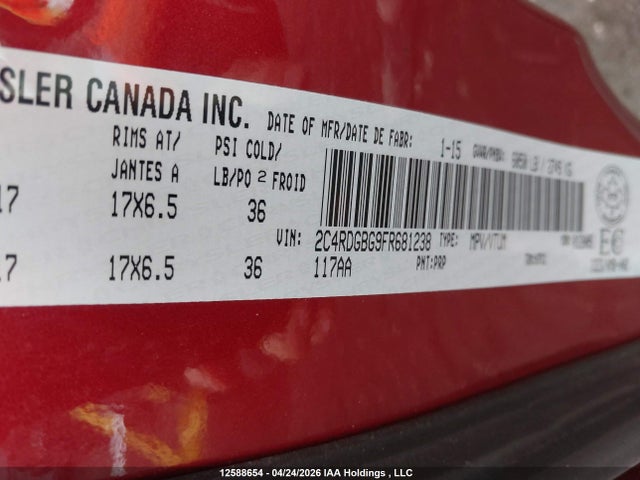 2C4RDGBG9FR681238 Dodge Grand Caravan Se/sxt