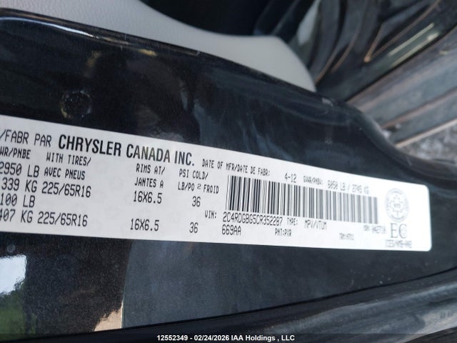 Продаж на аукціоні авто 2012 Dodge Grand Caravan Se/sxt, vin: 2C4RDGBG5CR352287, номер лоту: 12552349