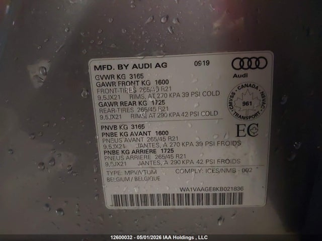 WA1VAAGE8KB021836 Audi E-tron Prestige