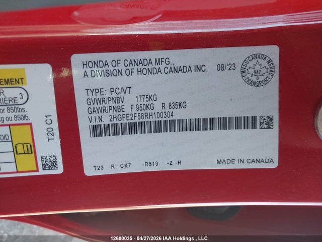 2HGFE2F58RH100304 Honda Civic