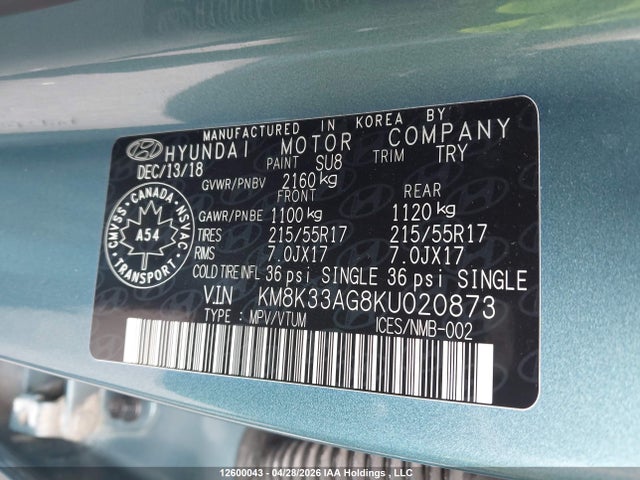 KM8K33AG8KU020873 Hyundai Kona Limited