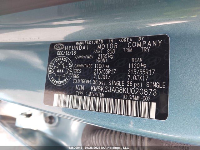 KM8K33AG8KU020873 Hyundai Kona Limited