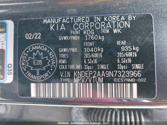 KNDEP2AA9N7323966 KIA Seltos Lx