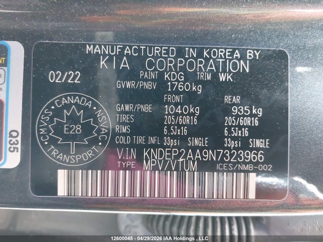 KNDEP2AA9N7323966 KIA Seltos Lx