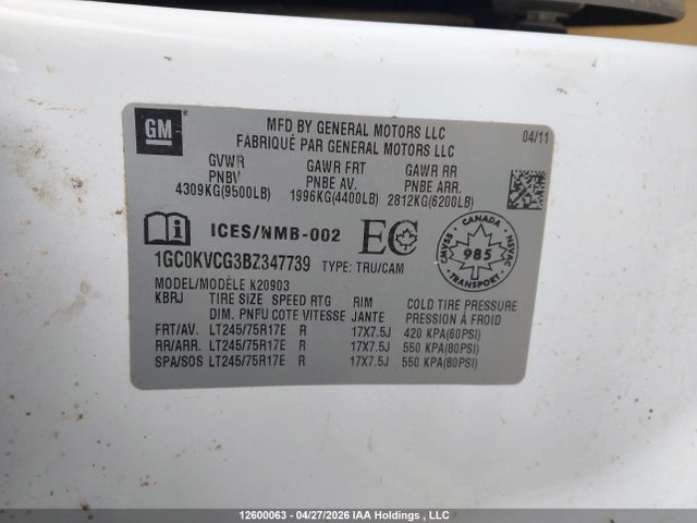 Продаж на аукціоні авто 2011 Chevrolet Silverado K2500 Heavy Duty, vin: 1GC0KVCG3BZ347739, номер лоту: 12600063